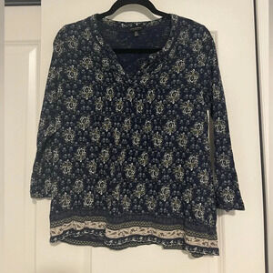 Lucky Brand Navy Floral Print Top‎ Size Medium
